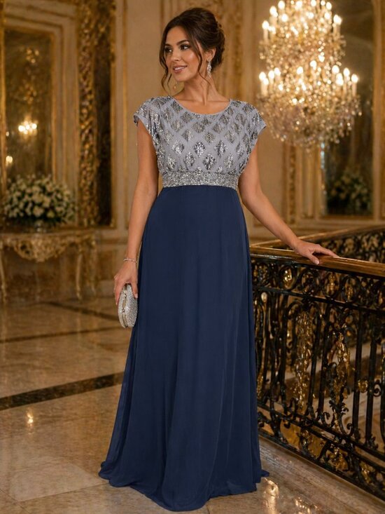 Adrianna Papell Dresses & Skirts - Adrianna Papell Beaded Bodice Navy Formal Gown SZ 8 Petite Elegant Evening Wear